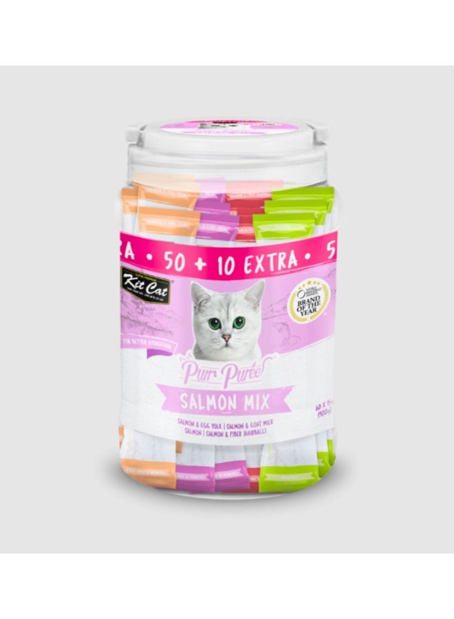 Kit Cat Super Premium Purr Purrée Salmon Mix Liquid Cat Treats Mega Value Pack 50 + 10 Extra Free - Image 2